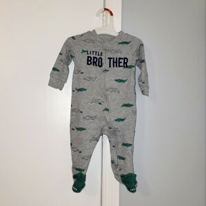 Just One You by Carter's 6 Month Little Brother Footie Zip Front Onesie Grey